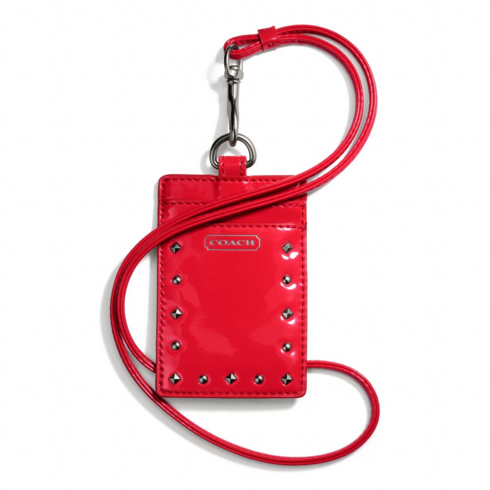 COACH STUDDED LIQUID GLOSS LANYARD ID CASE - SILVER/RED - f68072