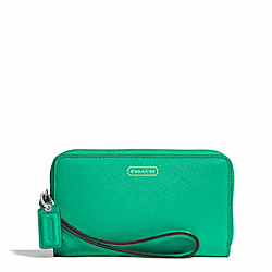 COACH DARCY LEATHER EAST/WEST UNIVERSAL PHONE CASE - BRASS/JADE - F68079