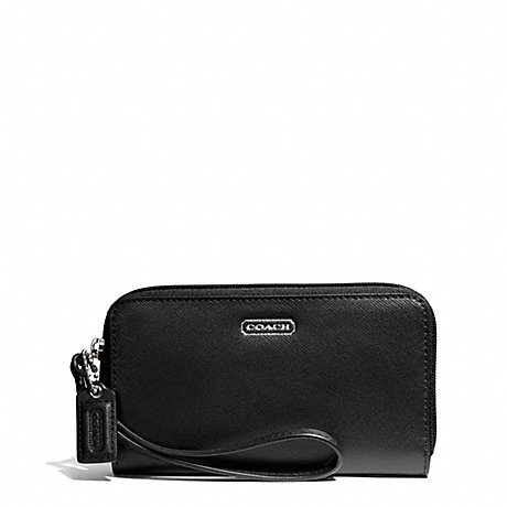 COACH DARCY LEATHER EAST/WEST UNIVERSAL PHONE CASE - SILVER/BLACK - f68079