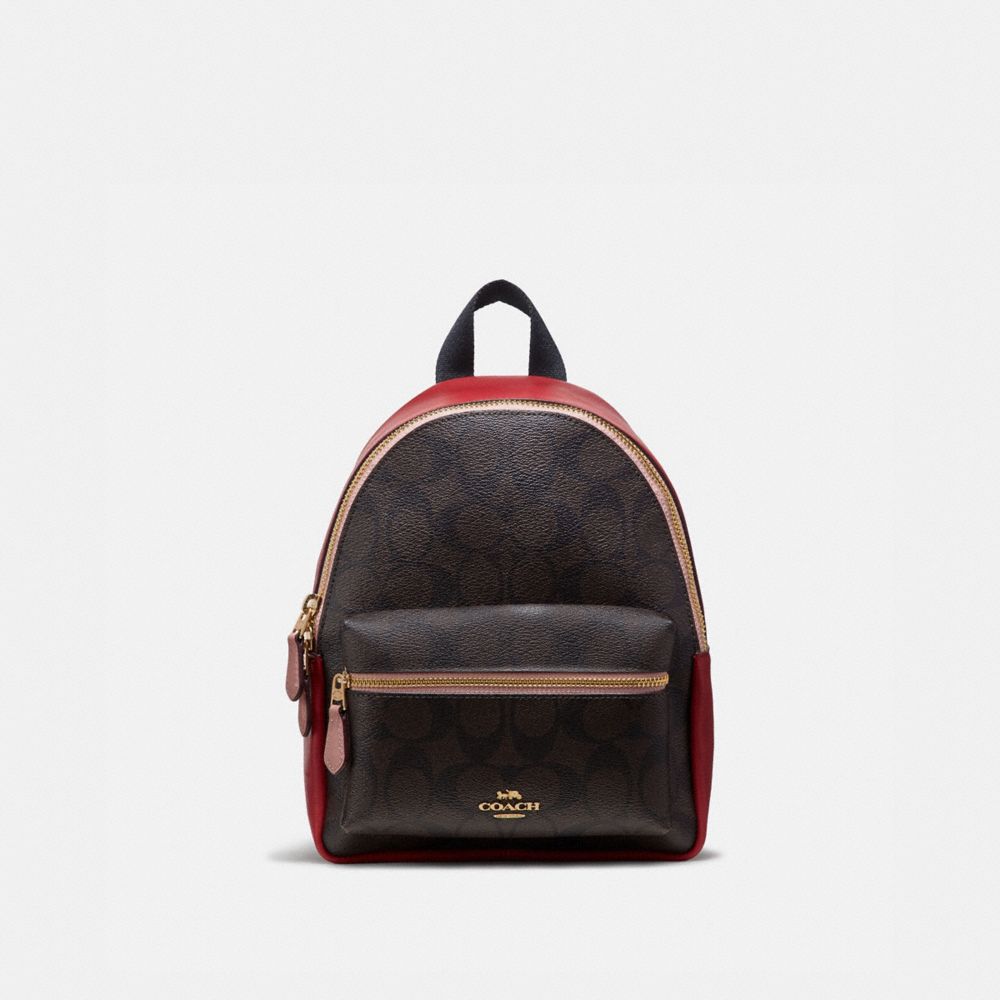 COACH F68094 - MINI CHARLIE BACKPACK IN COLORBLOCK SIGNATURE CANVAS BROWN BLACK/PINK MULTI/IMITATION GOLD