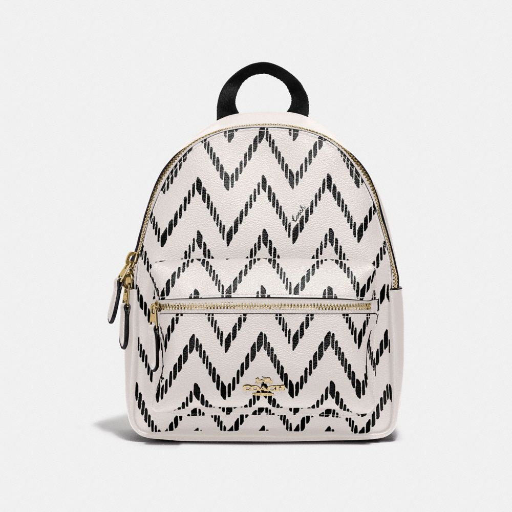 MINI CHARLIE BACKPACK WITH GEO CHEVRON PRINT - BLACK/CHALK/IMITATION GOLD - COACH F68098