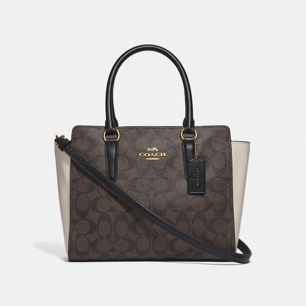 COACH LEAH SATCHEL IN COLORBLOCK SIGNATURE CANVAS - BROWN BLACK/NEUTRAL MULTI/IMITATION GOLD - F68099