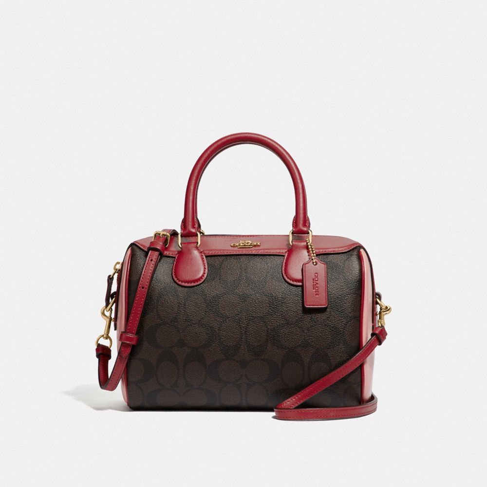 COACH F68100 MINI BENNETT SATCHEL IN COLORBLOCK SIGNATURE CANVAS BROWN BLACK/PINK MULTI/IMITATION GOLD