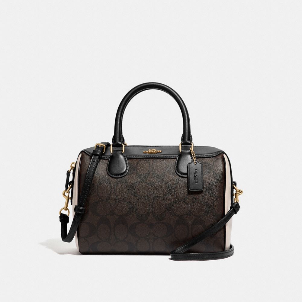 COACH MINI BENNETT SATCHEL IN COLORBLOCK SIGNATURE CANVAS - IM/BROWN BLACK/NEUTRAL MULTI - F68100