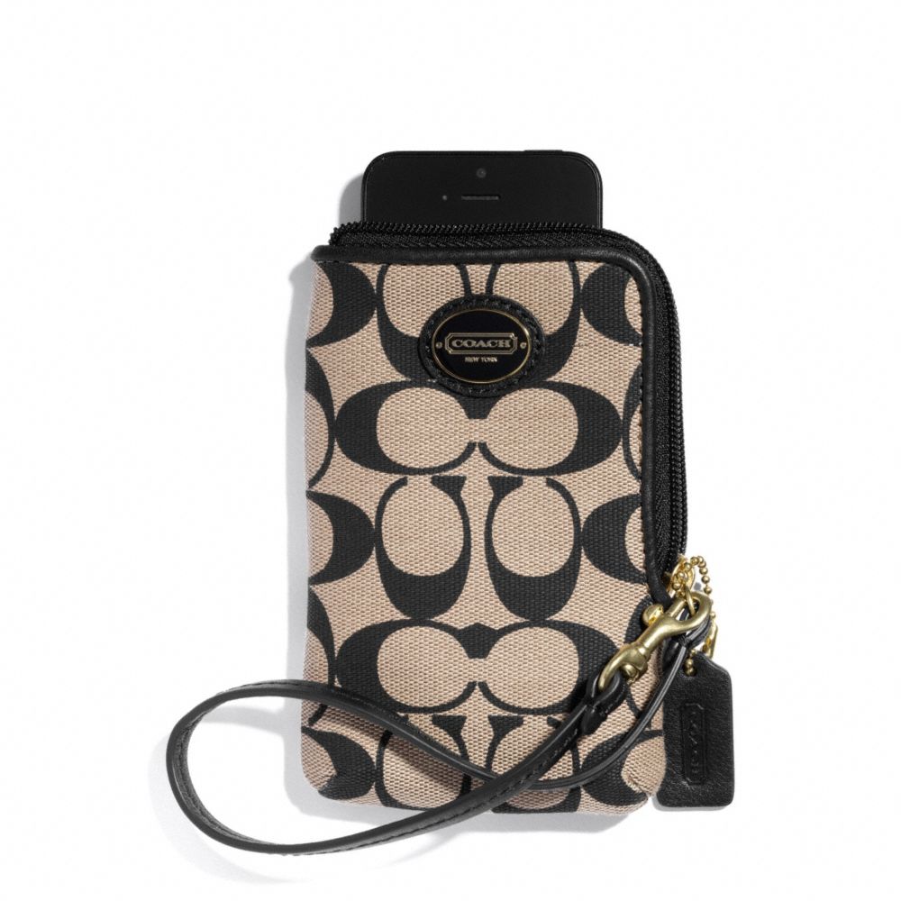 COACH NORTH/SOUTH UNIVERSAL CASE IN PRINTED SIGNATURE FABRIC -  BRASS/KHAKI BLACK/BLACK - f68176