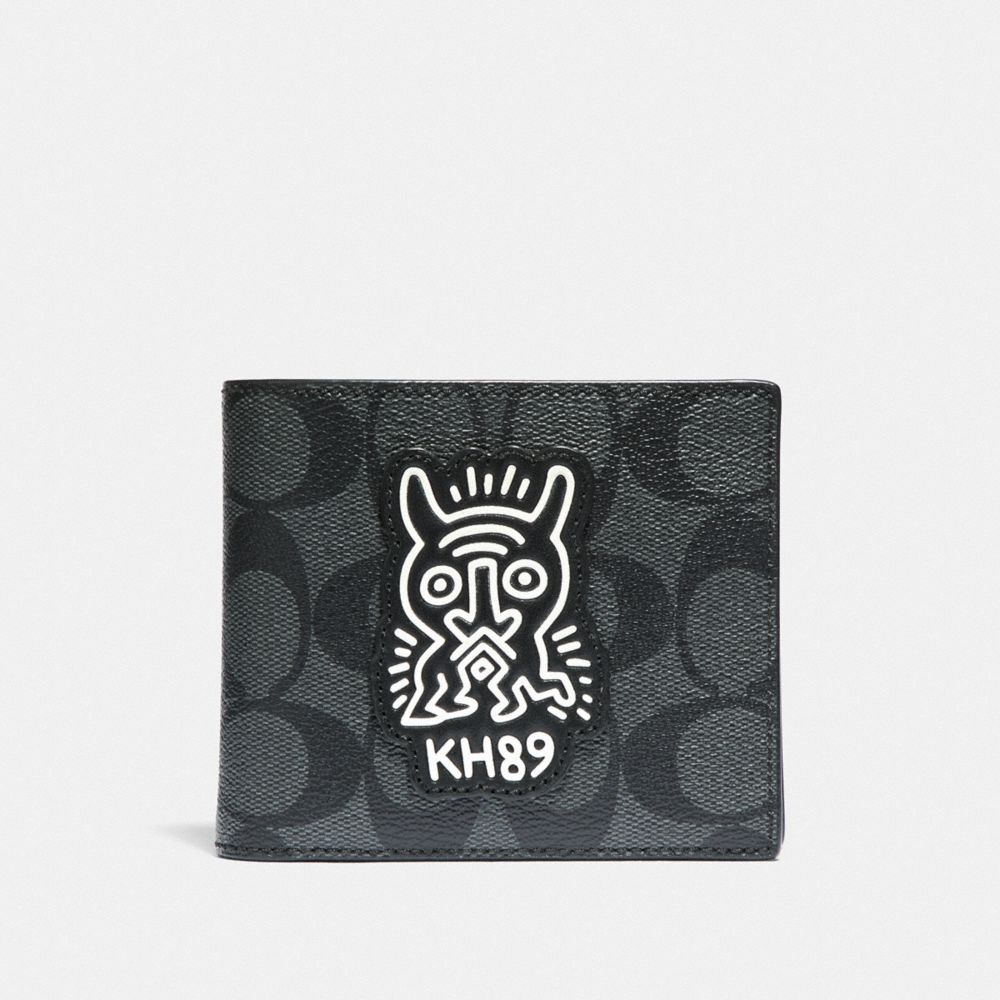 KEITH HARING 3-IN-1 WALLET IN SIGNATURE CANVAS WITH MOTIF - CHARCOAL/BLACK/BLACK ANTIQUE NICKEL - COACH F68217