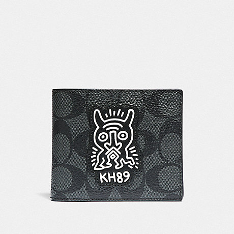 COACH F68217 KEITH HARING 3-IN-1 WALLET IN SIGNATURE CANVAS WITH MOTIF CHARCOAL/BLACK/BLACK ANTIQUE NICKEL