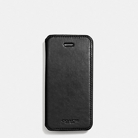 COACH BLEECKER LEATHER IPHONE CASE WITH STAND -  BLACK - f68277