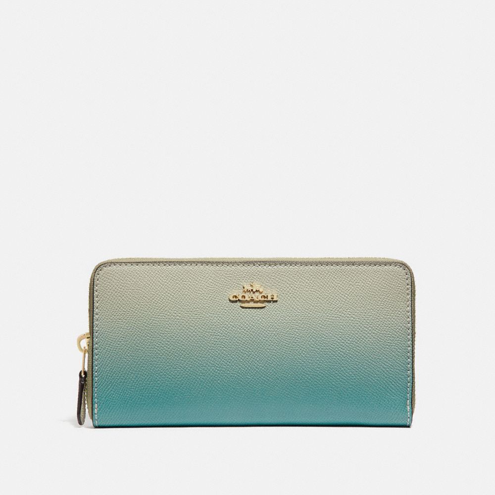 COACH ACCORDION ZIP WALLET WITH OMBRE - GREEN MULTI/IMITATION GOLD - F68295