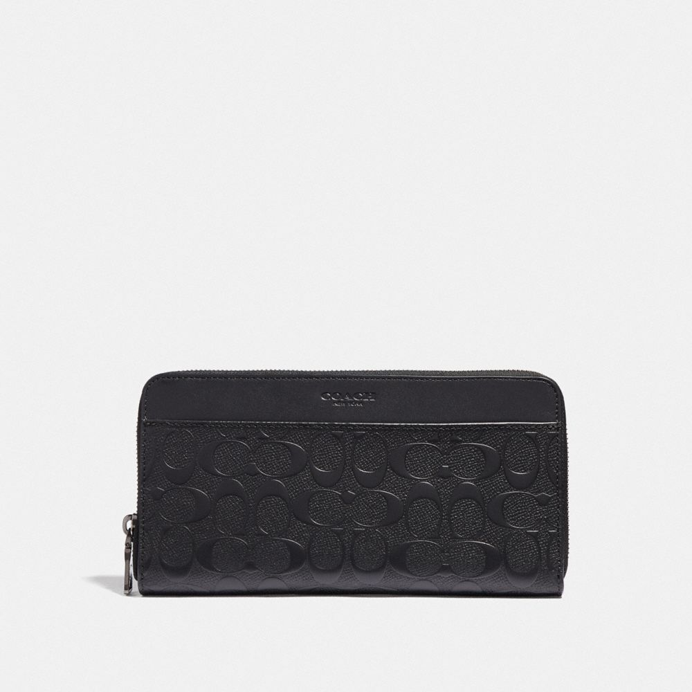 COACH TRAVEL WALLET IN SIGNATURE LEATHER - BLACK/BLACK ANTIQUE NICKEL - F68392