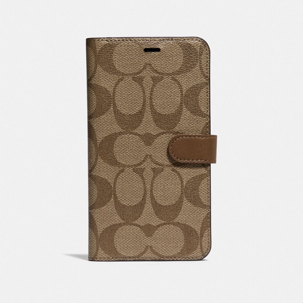 IPHONE XR FOLIO IN SIGNATURE CANVAS - KHAKI - COACH F68425