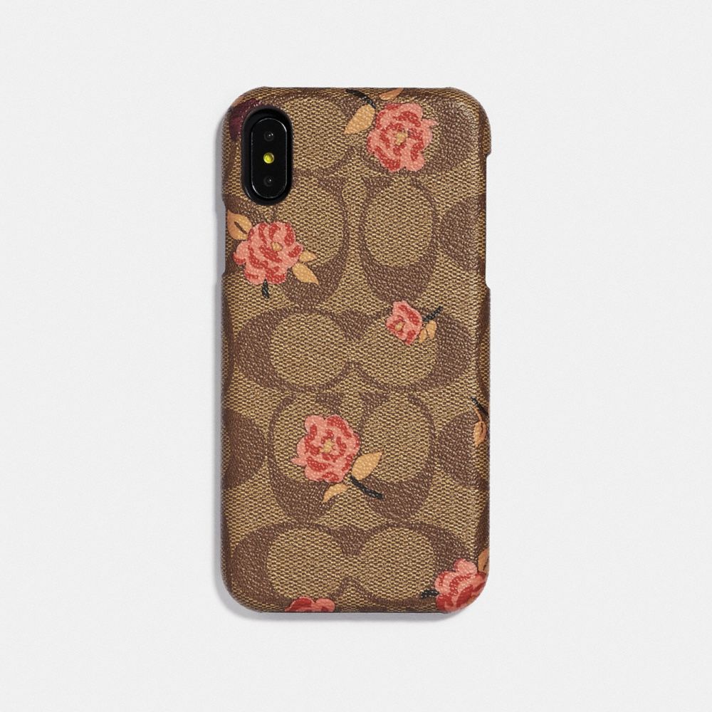 IPHONE XR CASE IN SIGNATURE CANVAS WITH TOSSED PEONY PRINT - KHAKI/PINK - COACH F68427