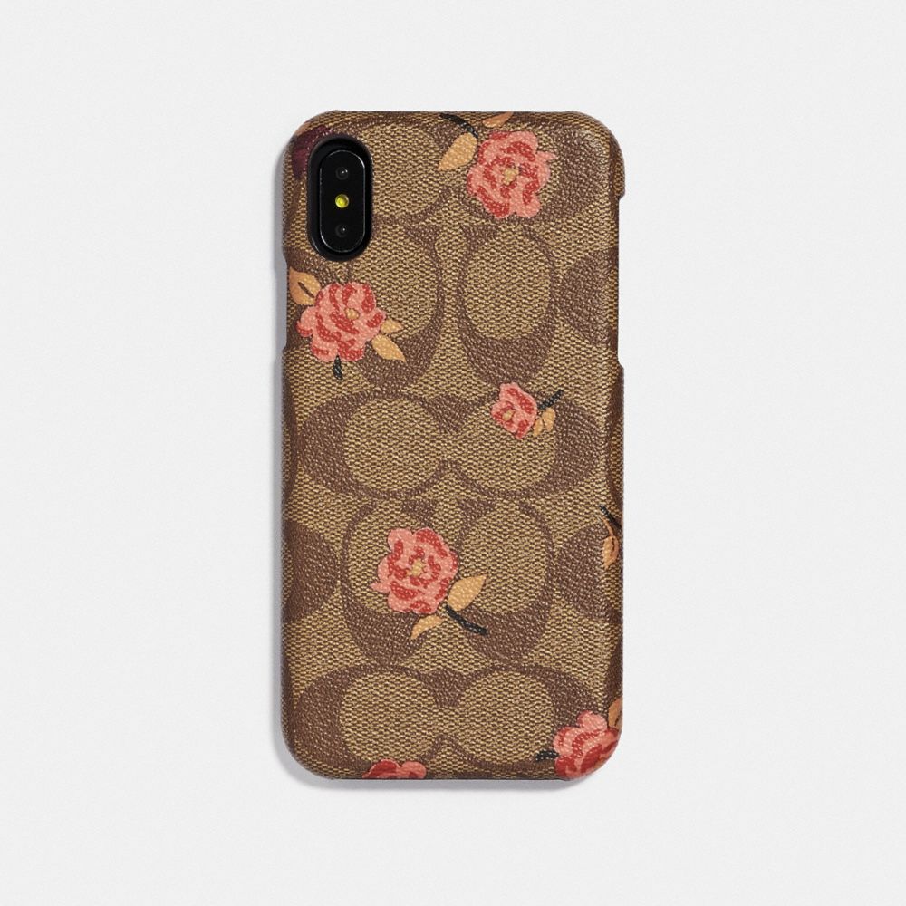 COACH F68427 Iphone Xr Case In Signature Canvas With Tossed Peony Print KHAKI/PINK