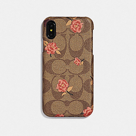COACH IPHONE XR CASE IN SIGNATURE CANVAS WITH TOSSED PEONY PRINT - KHAKI/PINK - F68427