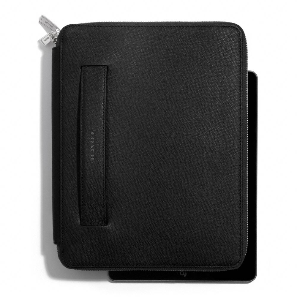 LEXINGTON SAFFIANO LEATHER MOLDED ZIP IPAD CASE - f68510 - F68510BLK