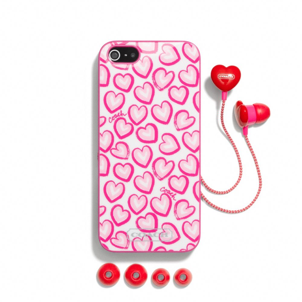 COACH F68616 HEART PRINT IPHONE 5 CASE AND EAR BUD SET ONE-COLOR