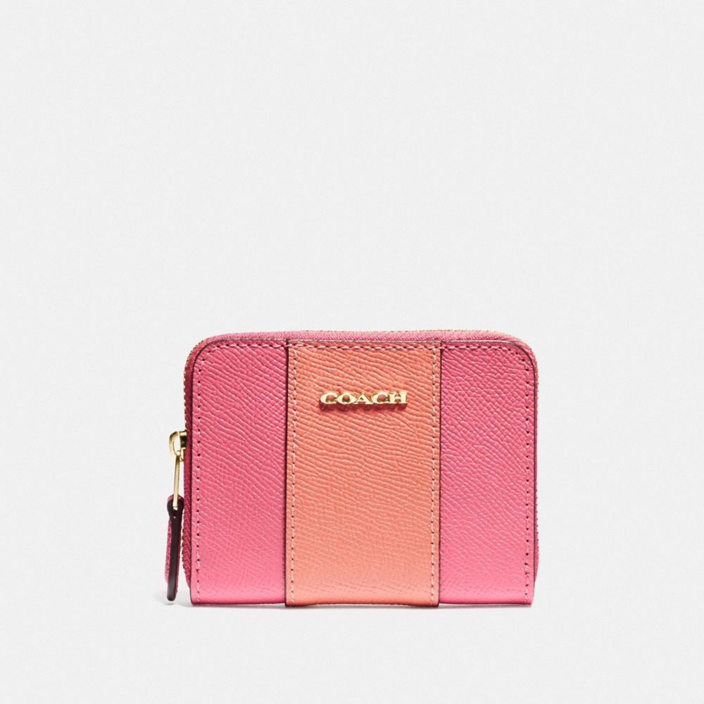 MINI ZIP AROUND CARD CASE IN SIGNATURE CANVAS - RUBY/GOLD - COACH F68623