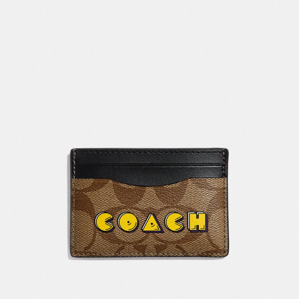 CARD CASE IN SIGNATURE CANVAS WITH PAC-MAN ANIMATION - KHAKI MULTI /GOLD - COACH F68632