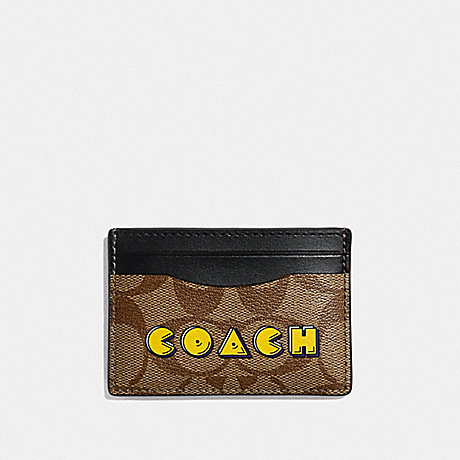 COACH F68632 CARD CASE IN SIGNATURE CANVAS WITH PAC-MAN ANIMATION KHAKI-MULTI-/GOLD