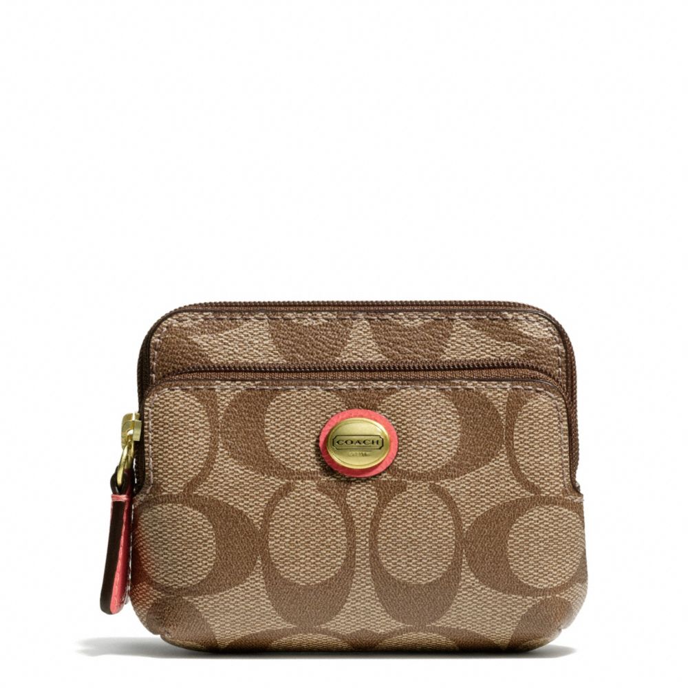 COACH PEYTON SIGNATURE DOUBLE ZIP COIN WALLET - ONE COLOR - F68656