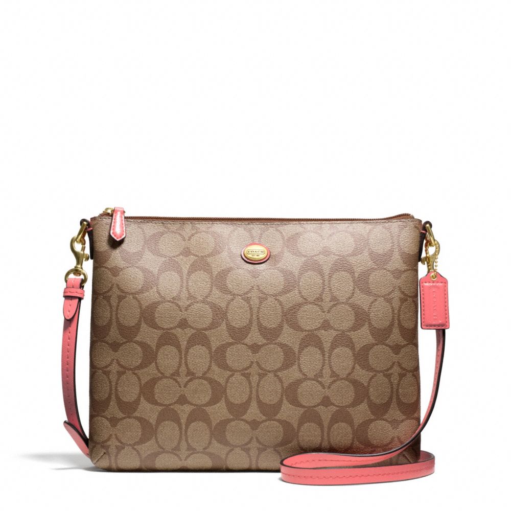 PEYTON SIGNATURE TABLET CROSSBODY - f68658 - BRASS/KHAKI/CORAL