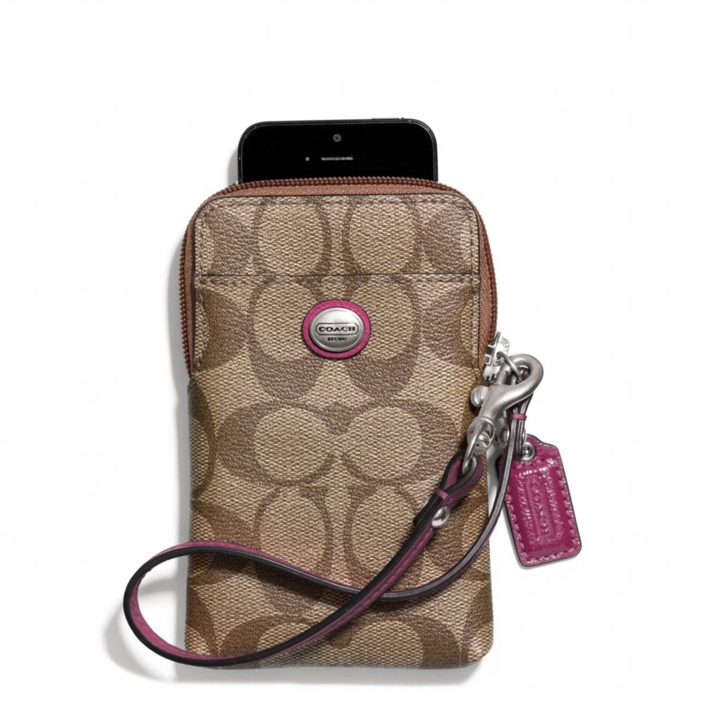 COACH PEYTON SIGNATURE UNIVERSAL PHONE CASE - SILVER/KHAKI/MERLOT - f68660