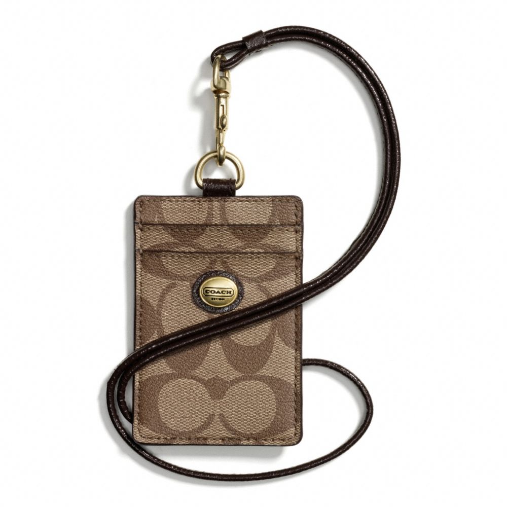 COACH F68661 - PEYTON SIGNATURE LANYARD ID CASE BRASS/KHAKI/MAHOGANY