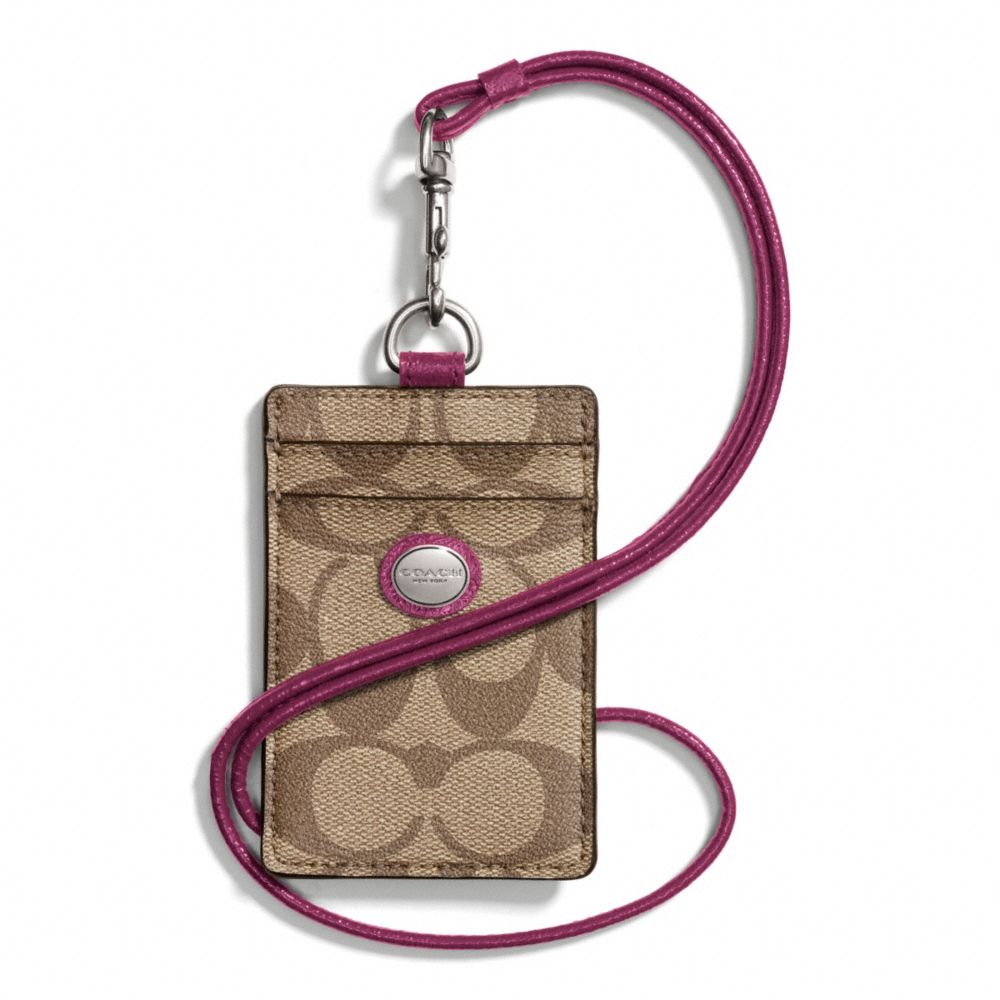 COACH F68661 - PEYTON SIGNATURE LANYARD ID CASE SILVER/KHAKI/MERLOT