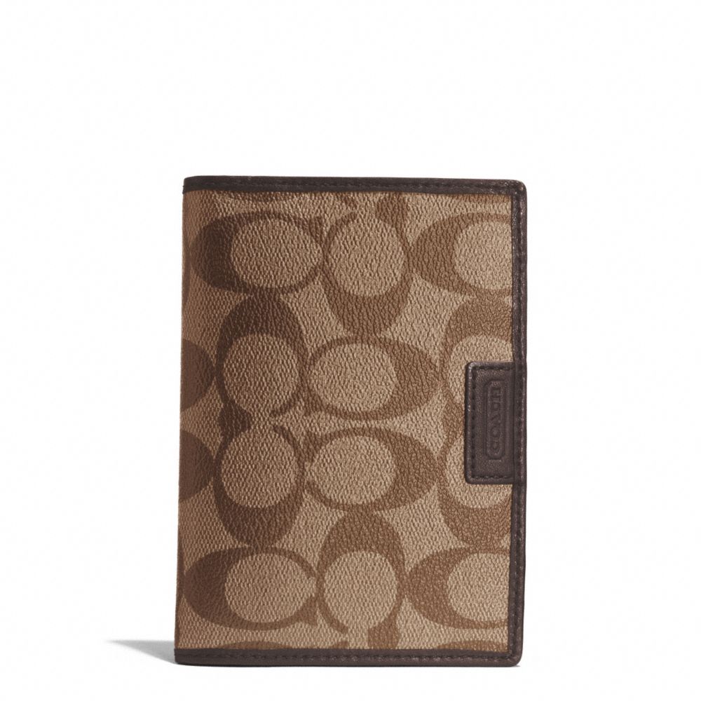 COACH f68667 HERITAGE SIGNATURE PASSPORT CASE SILVER/KHAKI/BROWN