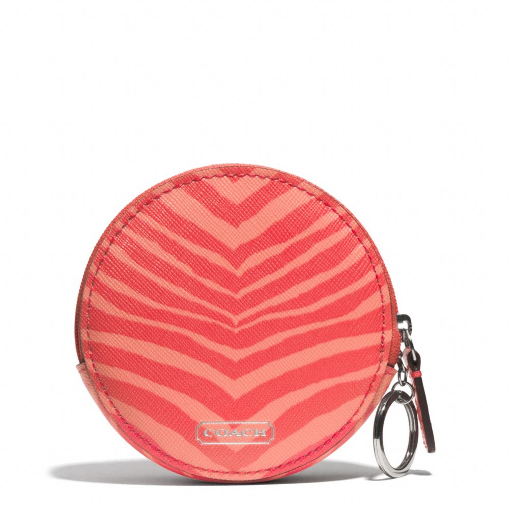 COACH F68668 ZEBRA PRINT COIN PURSE SILVER/HOT-ORANGE