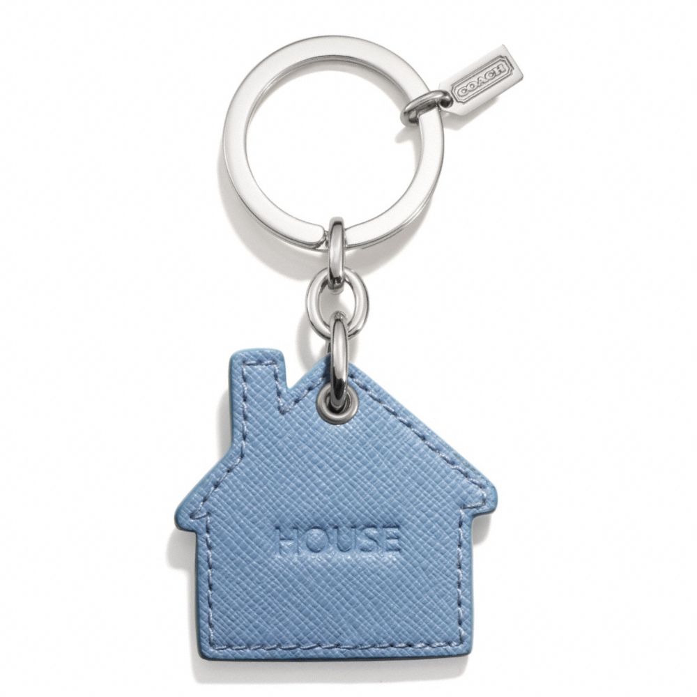 COACH LEATHER HOUSE KEY CHAIN - SILVER/WASHED OXFORD - f68736