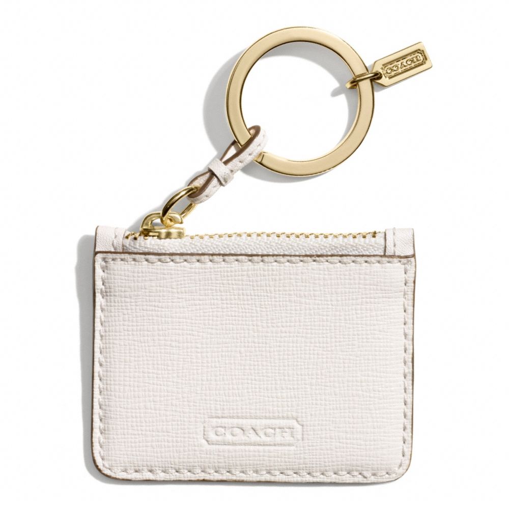COACH F68746 Monogrammable Leather Pouch Key Ring  BRASS/PARCHMENT