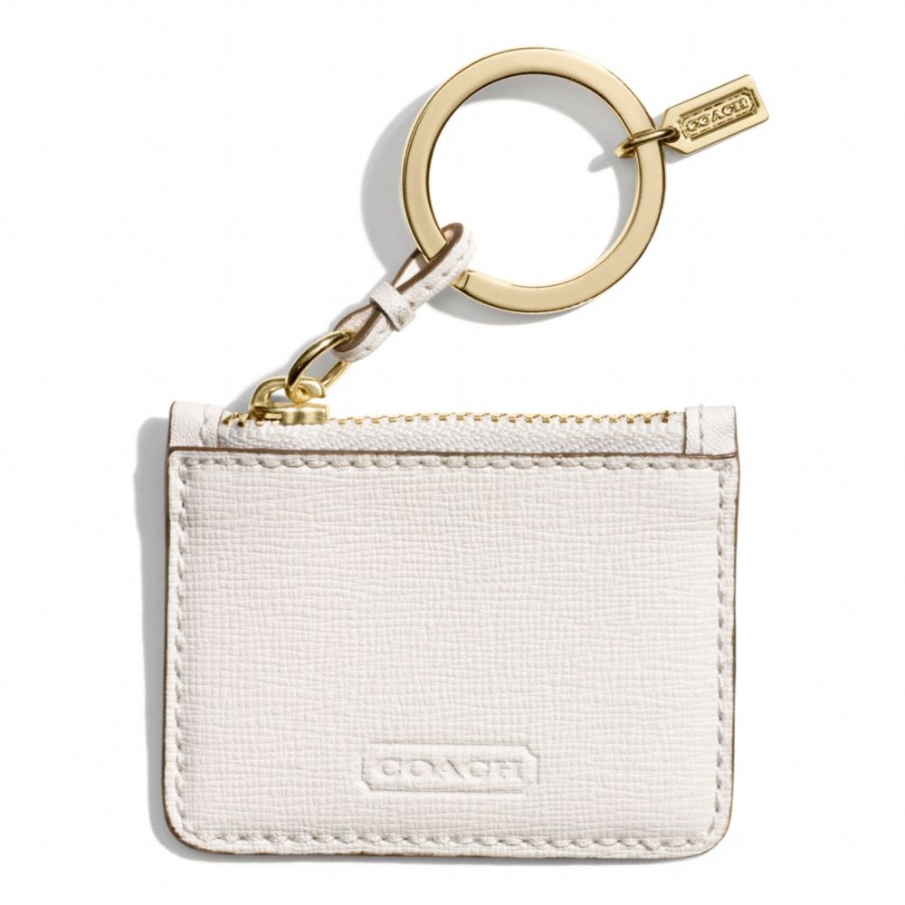 COACH MONOGRAMMABLE LEATHER POUCH KEY RING -  BRASS/PARCHMENT - f68746