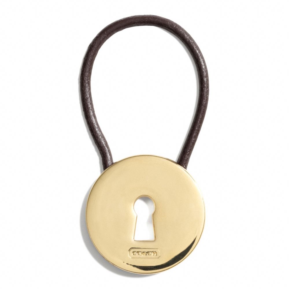 GOLD LOCK AND LEATHER CORD KEY RING - f68755 - GOLD