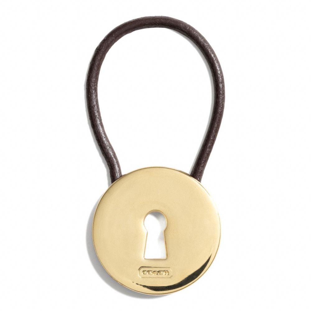 COACH F68755 - GOLD LOCK AND LEATHER CORD KEY RING GOLD