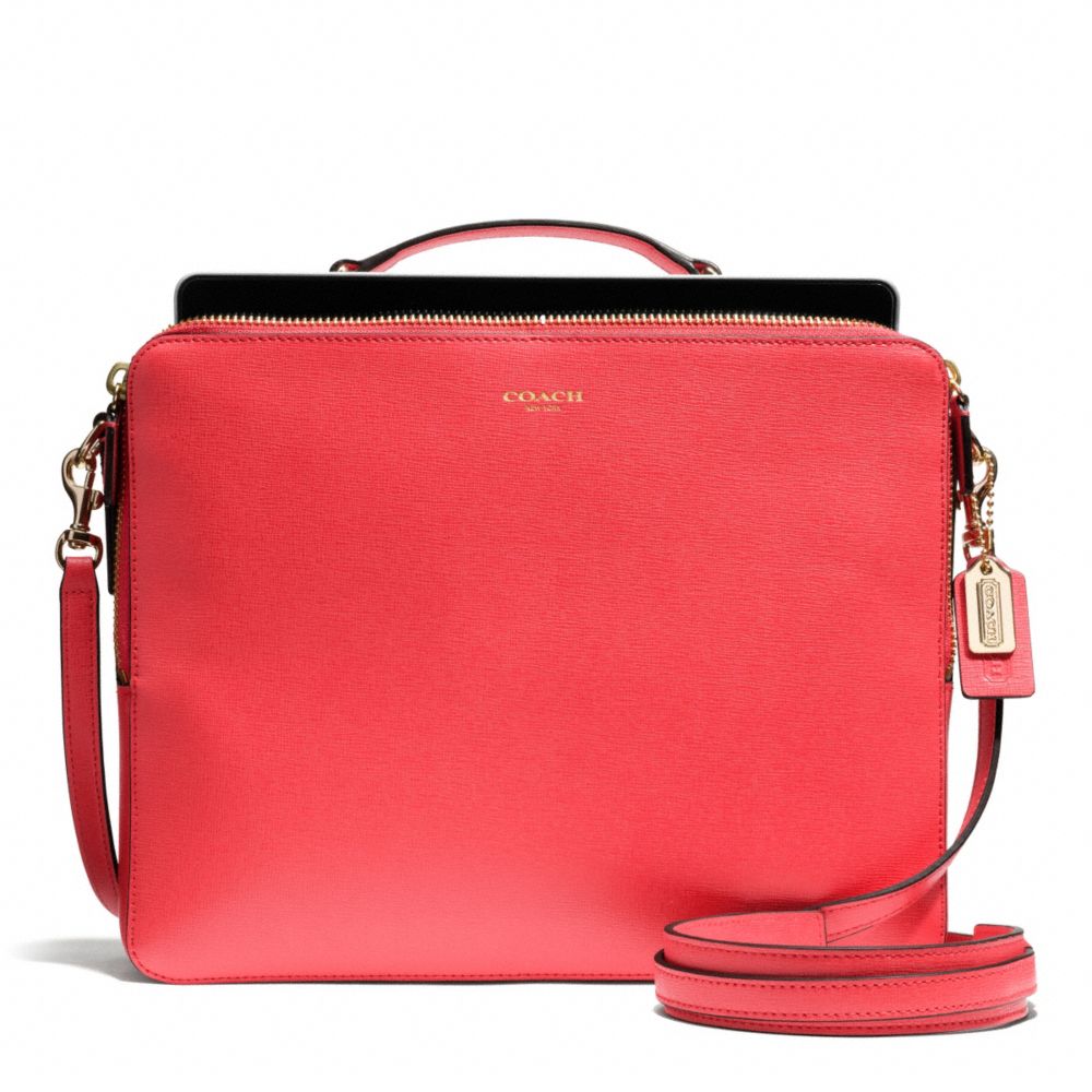 COACH SAFFIANO LEATHER IPAD CROSSBODY - LIGHT GOLD/LOVE RED - F68759