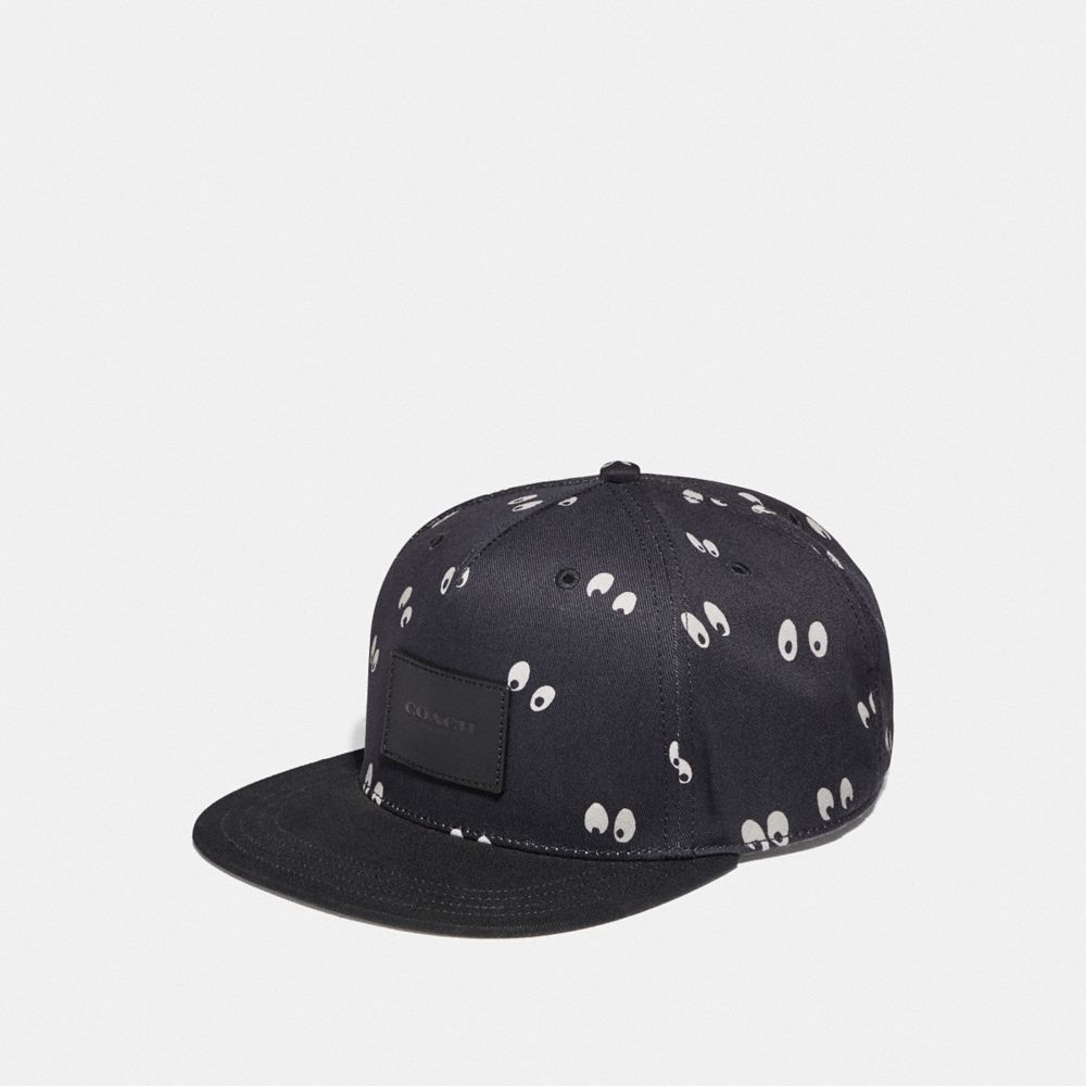 DISNEY X COACH FLAT BRIM HAT WITH SNOW WHITE AND THE SEVEN DWARFS EYES PRINT - BLACK - COACH F68801