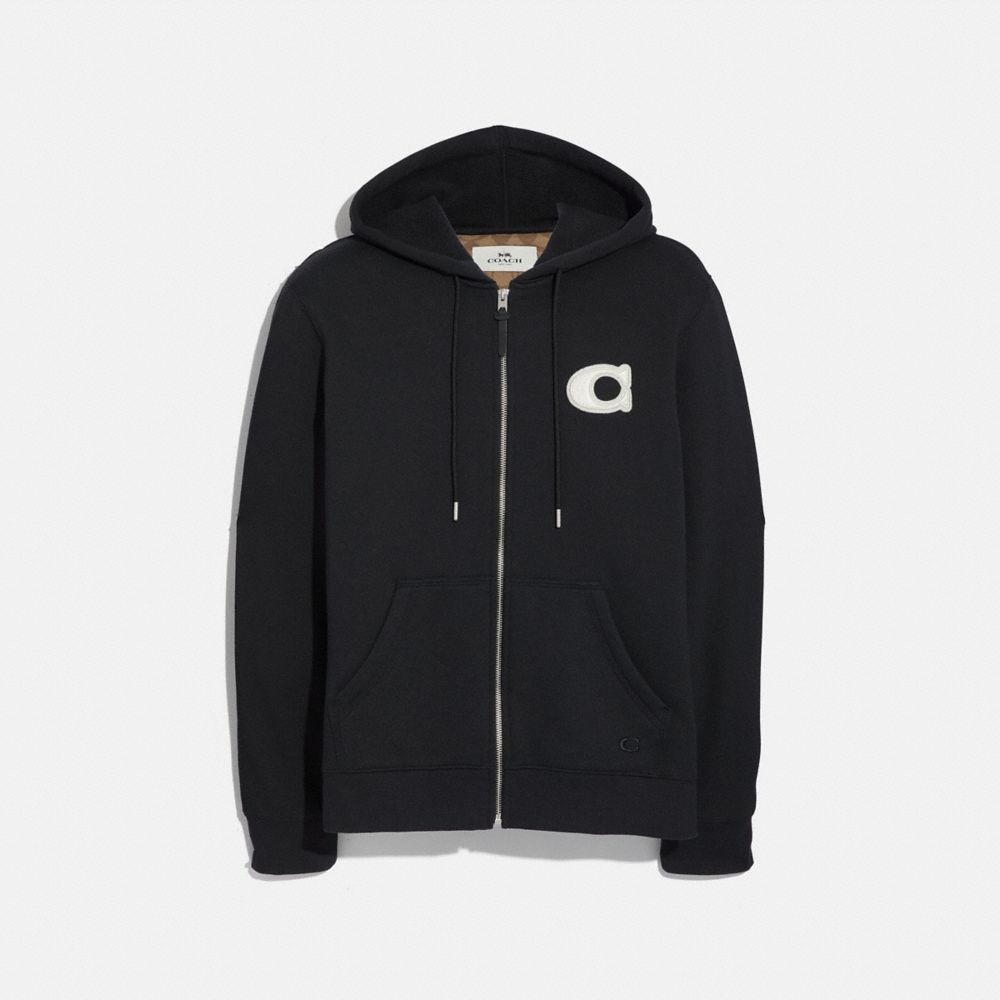 COACH F68810 Varsity C Zip Up Hoodie BLACK