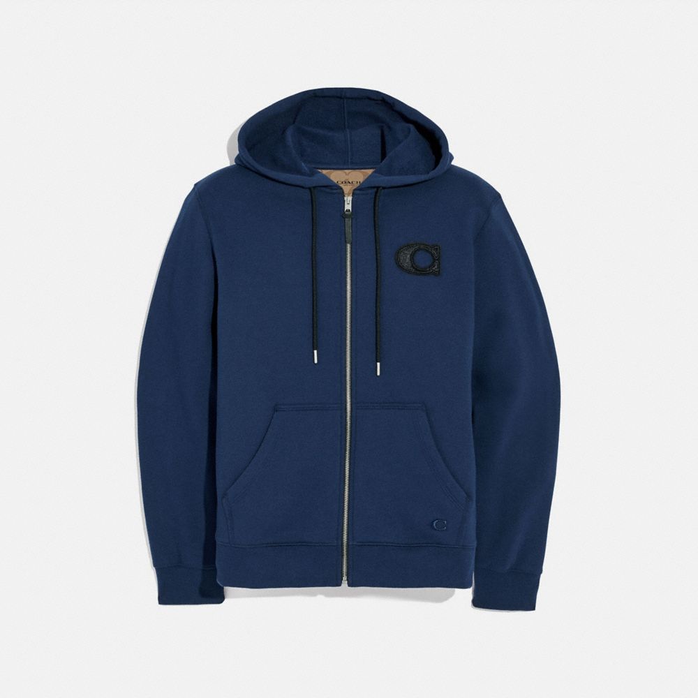 COACH VARSITY C ZIP UP HOODIE - NAVY - F68810