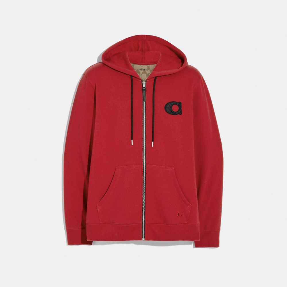 VARSITY C ZIP UP HOODIE - RED - COACH F68810