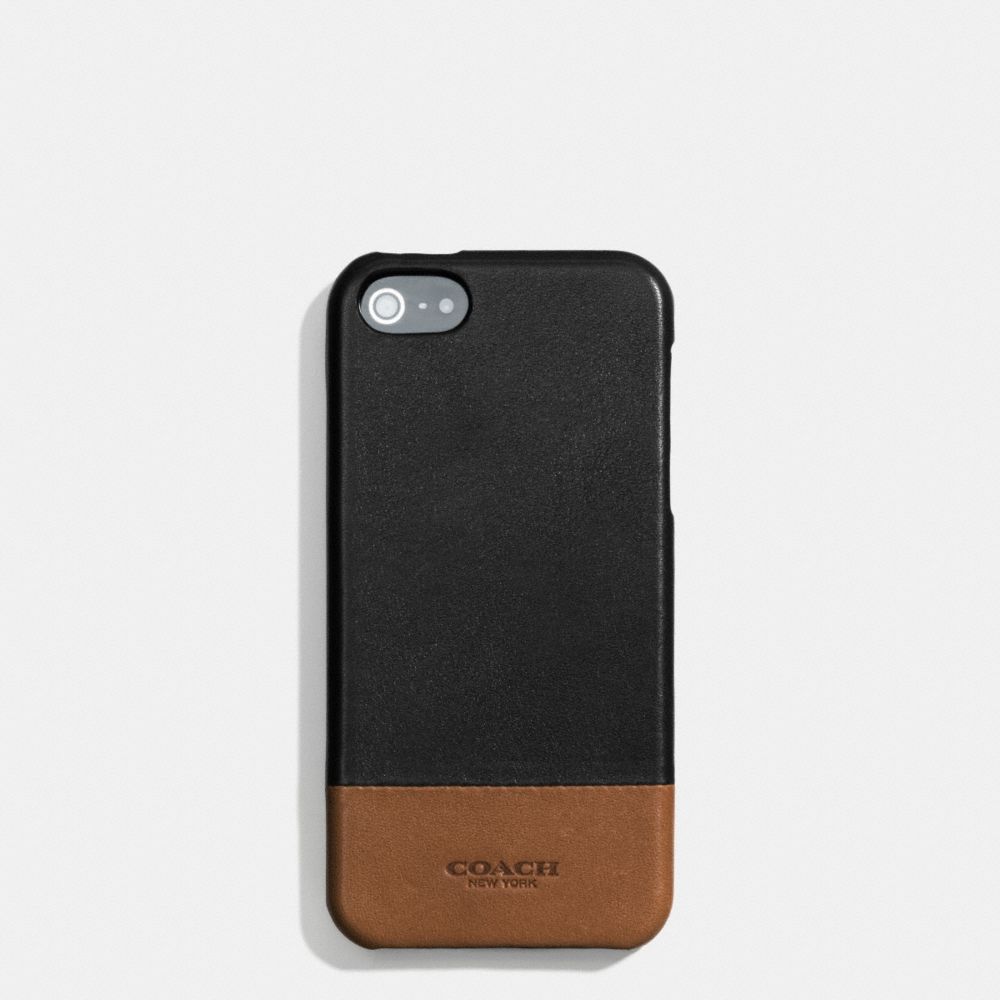 COACH BLEECKER MOLDED IPHONE 5 CASE IN COLORBLOCK LEATHER -  BLACK/FAWN - f68915