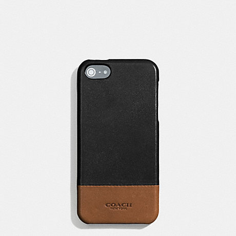COACH BLEECKER MOLDED IPHONE 5 CASE IN COLORBLOCK LEATHER -  BLACK/FAWN - f68915
