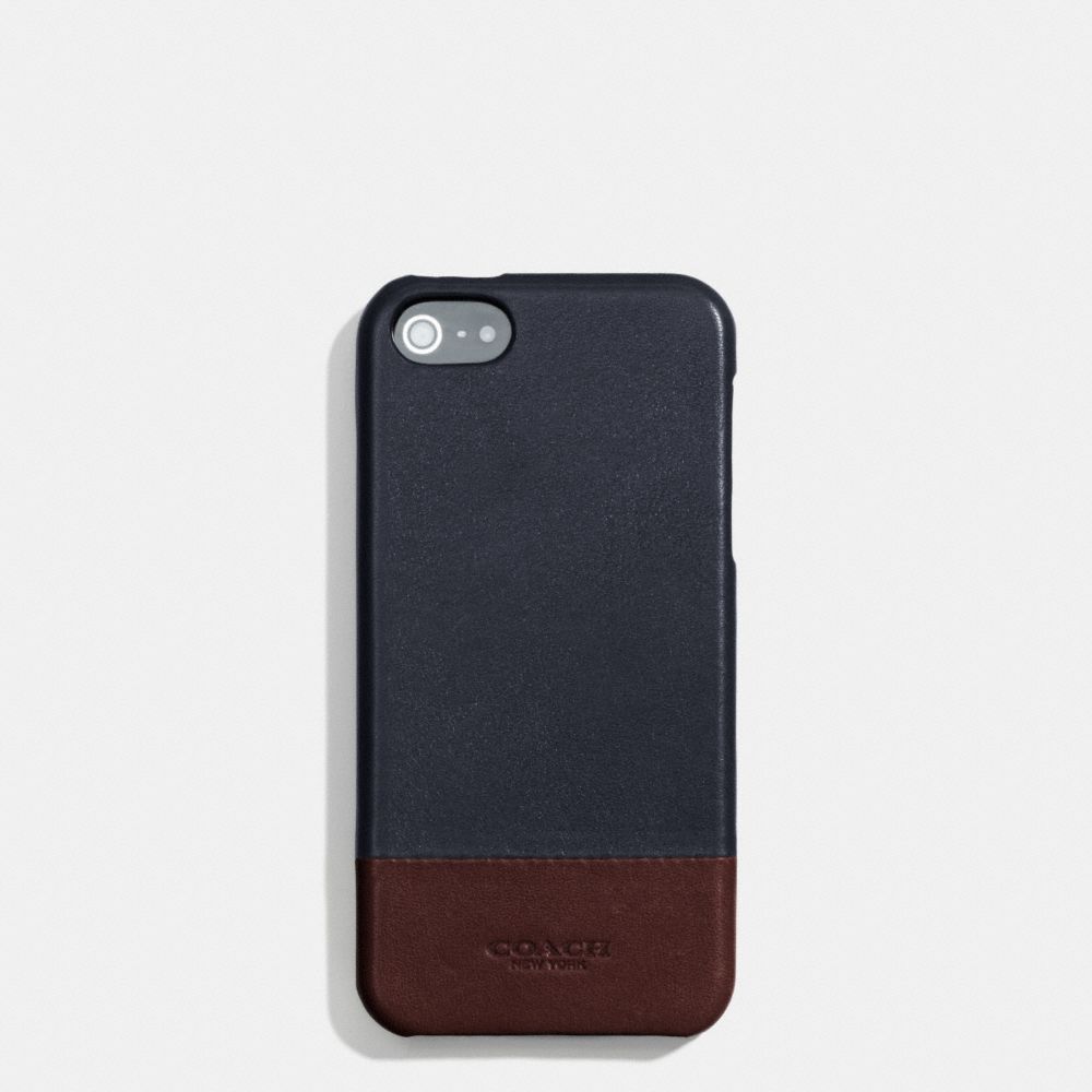 COACH f68915 BLEECKER MOLDED IPHONE 5 CASE IN COLORBLOCK LEATHER  NAVY/CORDOVAN