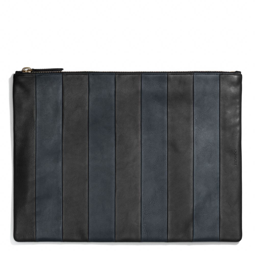 COACH F68918 Bleecker Bar Stripe Leather Portfolio NAVY/BLACK