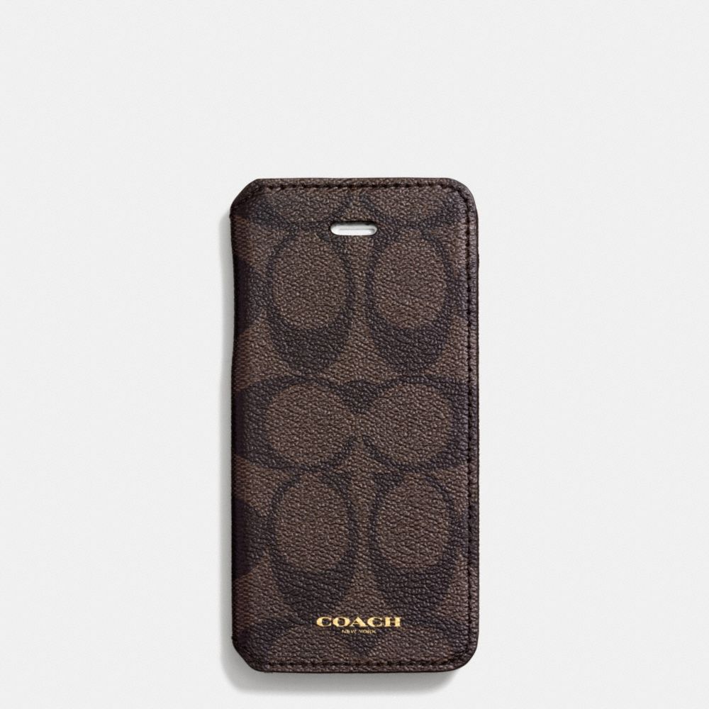 BLEECKER IPHONE 5 CASE WITH STAND IN SIGNATURE COATED CANVAS - f68924 -  MAHOGANY/BROWN