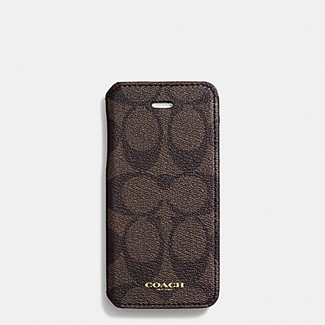 COACH F68924 BLEECKER IPHONE 5 CASE WITH STAND IN SIGNATURE COATED CANVAS -MAHOGANY/BROWN