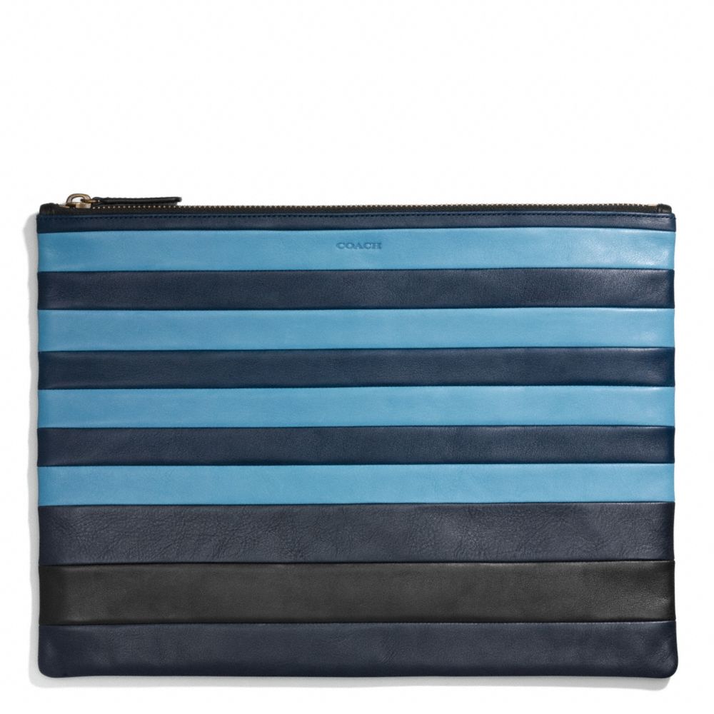 COACH BLEECKER MIXED BAR STRIPE LEATHER PORTFOLIO - CADET/DARK ROYAL - f68925