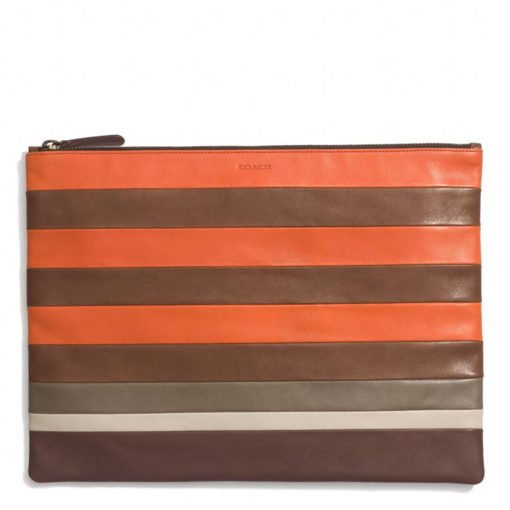 COACH BLEECKER MIXED BAR STRIPE LEATHER PORTFOLIO - SAMBA/FAWN - F68925