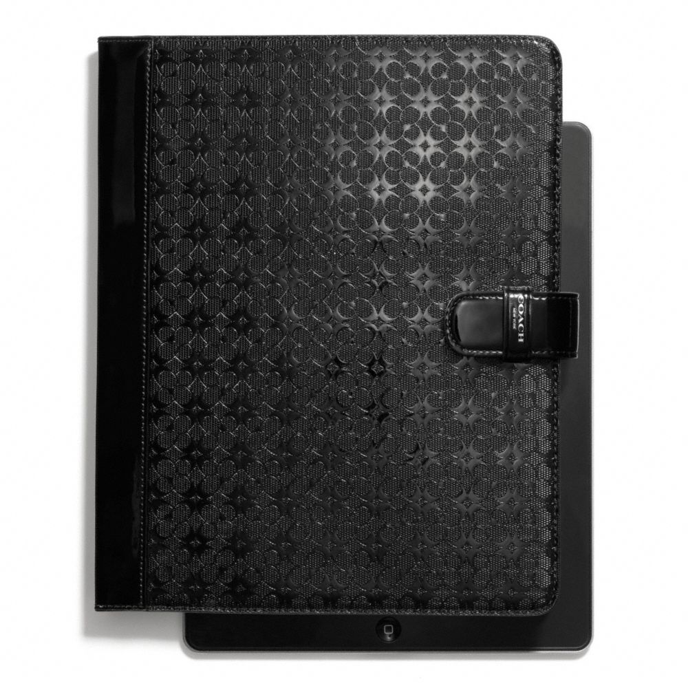 COACH F68936 WAVERLY SIGNATURE EMBOSSED COATED CANVAS IPAD FOLIO SILVER/BLACK