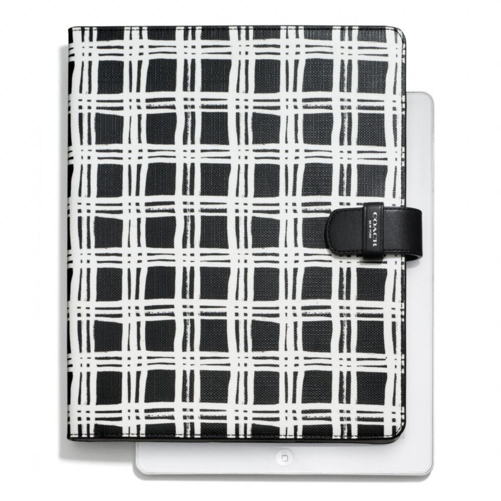 COACH F68937 BLEECKER PAINTED PLAID PRINT IPAD FOLIO SILVER/BLACK-MULTI